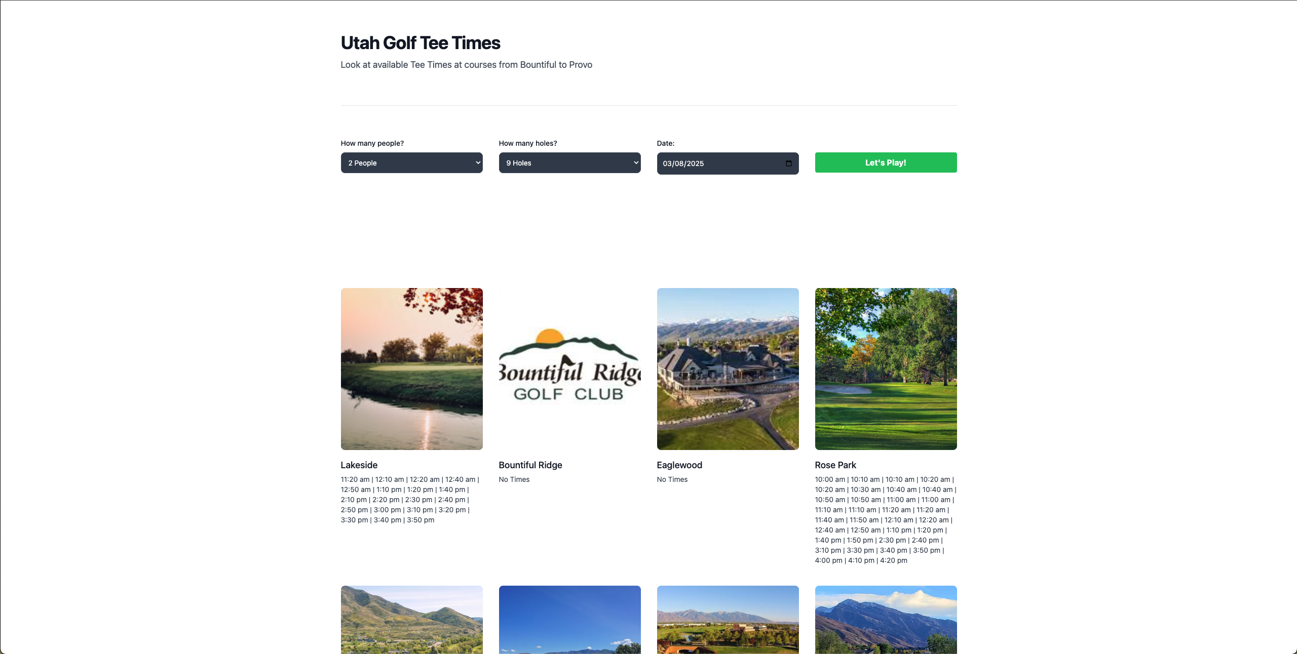 Utah Golf Tee Times